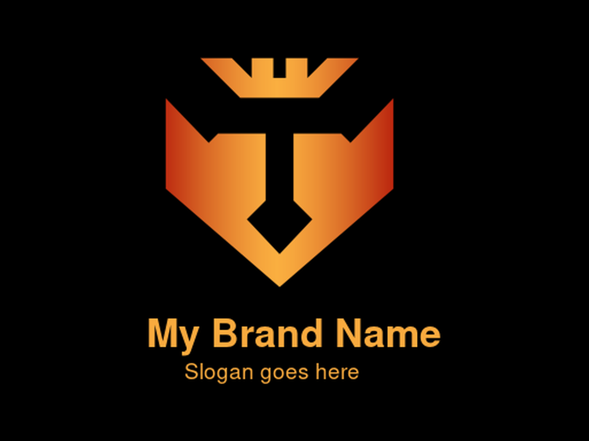 Stunning Vibrant Orange Geometric Crown and T-Shaped Symbol Logo Design for Premium Branding and Corporate Identity